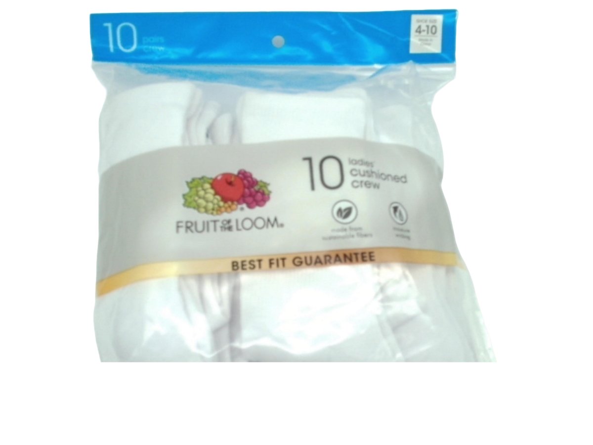 Fruit of the Loom Women's Cushioned Crew Socks 10 Pack White - Brantford Surplus