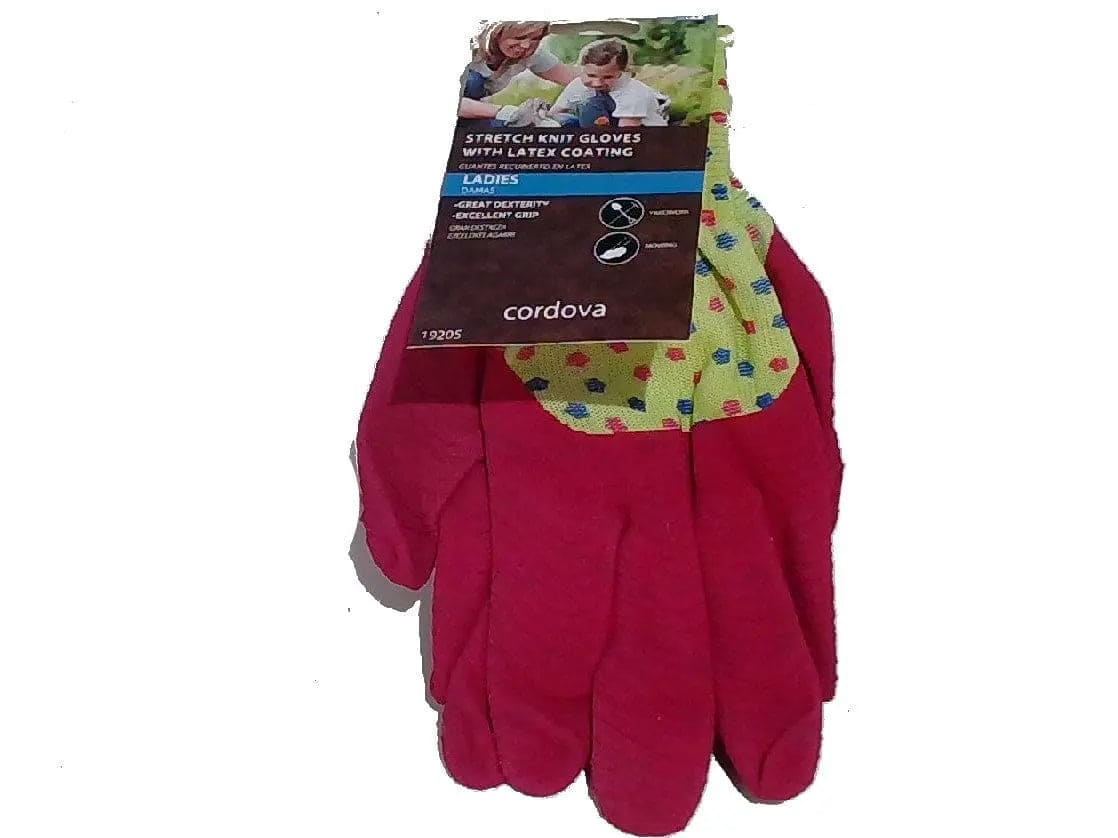 Gardening Gloves Ladies Stretch Knit w/Latex Red One Size Cordova - Brantford Surplus