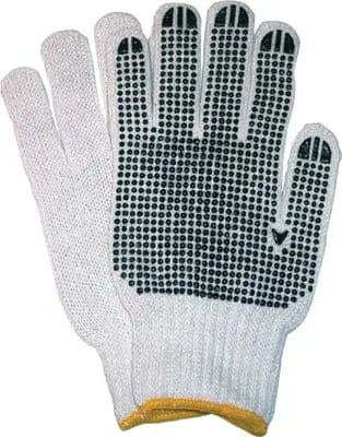 Glove knitted cotton blk dots yellow doz M - Brantford Surplus