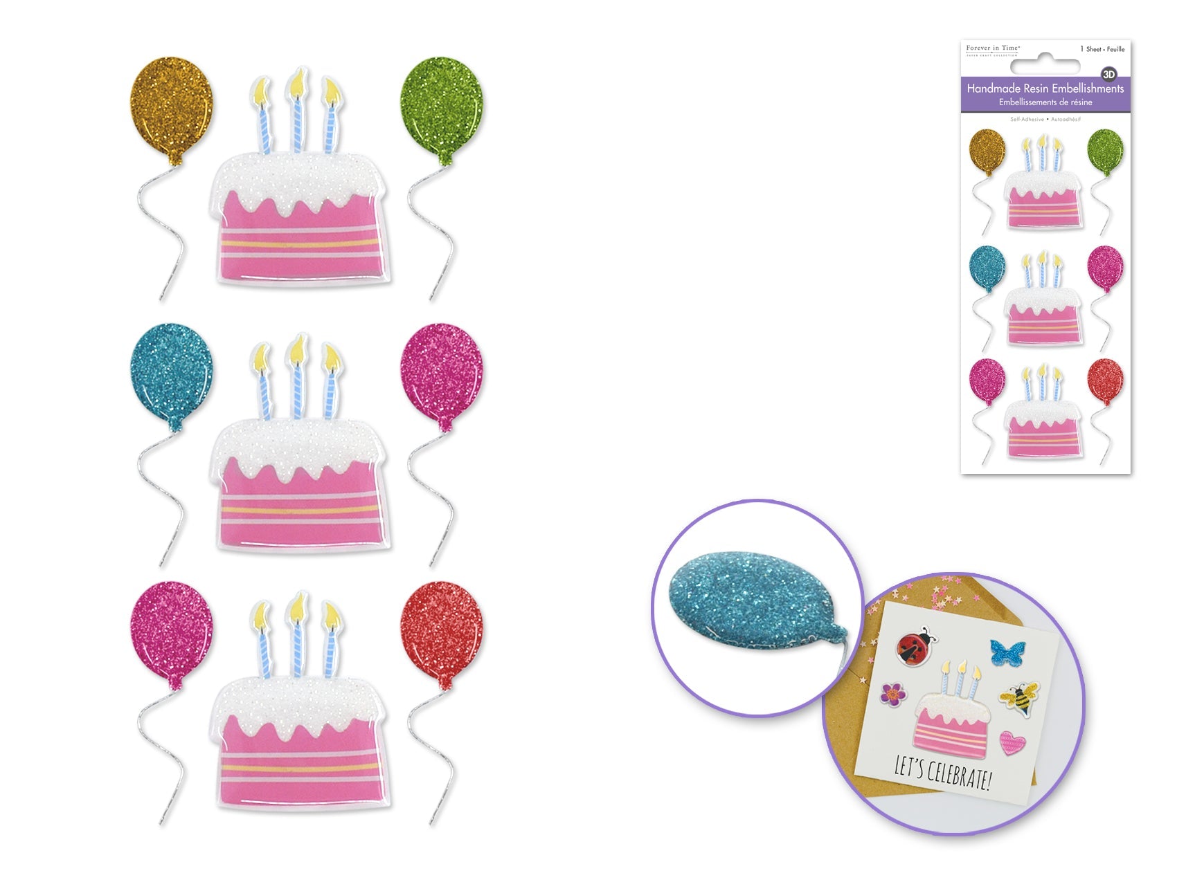 Handmade Sticker: 3d Resin Themed Elements C) Birthday Cake - Brantford Surplus