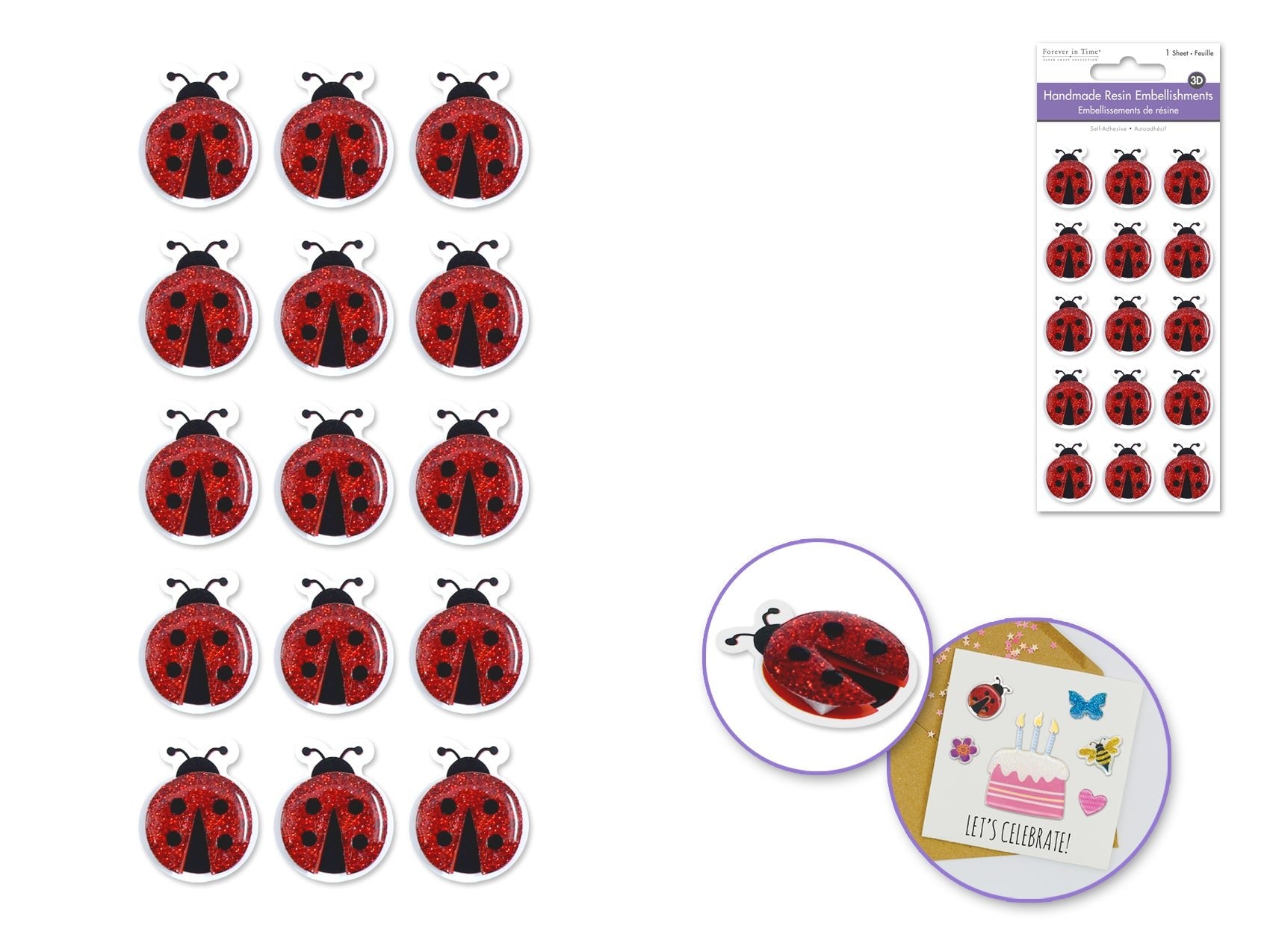 Handmade Sticker: 3d Resin Themed Elements D) Ladybugs - Brantford Surplus