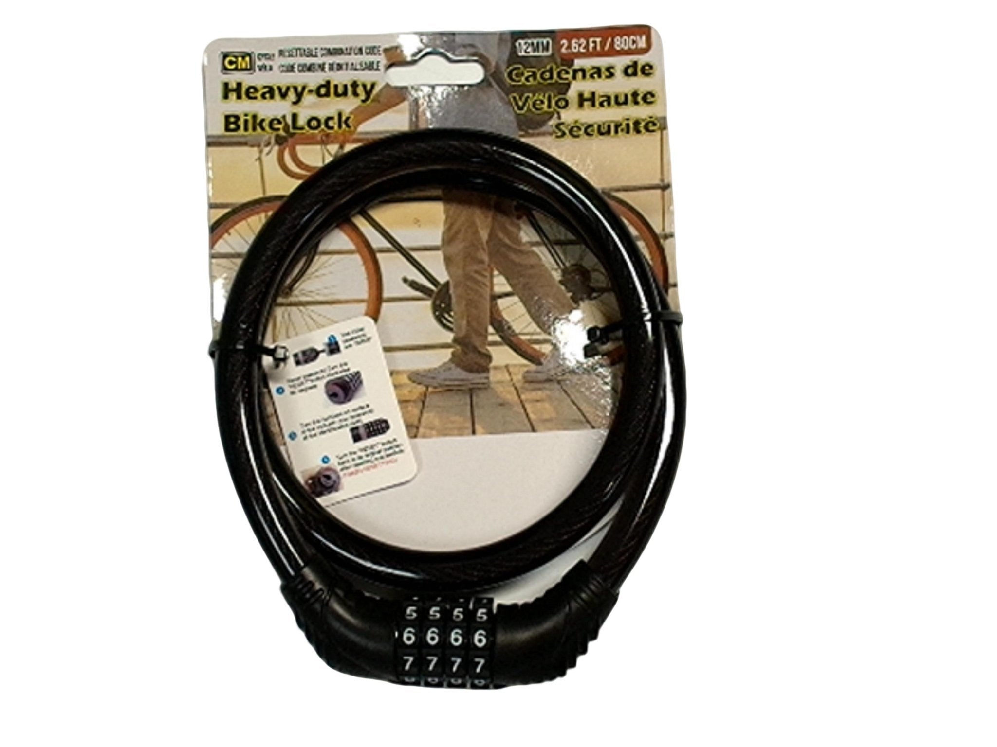 Heavy Duty 12mm Resettable Combination Bike Lock 80cm - Brantford Surplus