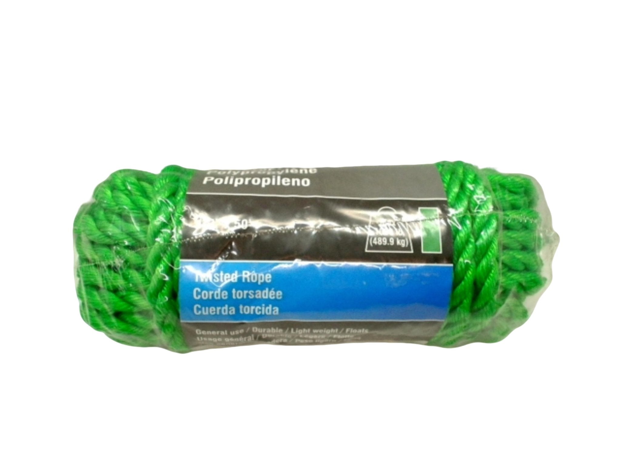 Heavy Duty Green Polypropylene Rope 1/2" x 50' Onward - Brantford Surplus