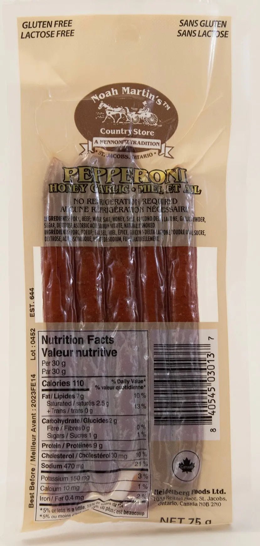 Honey Garlic Pepperoni - 6 - inch Heidelberg Premium Deli Meat - Brantford Surplus
