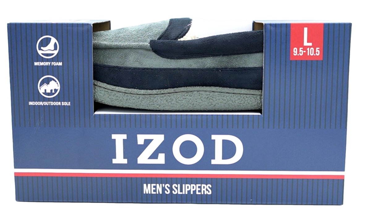 Izod Men's Memory Foam Slippers - Grey Indoor Outdoor - Brantford Surplus