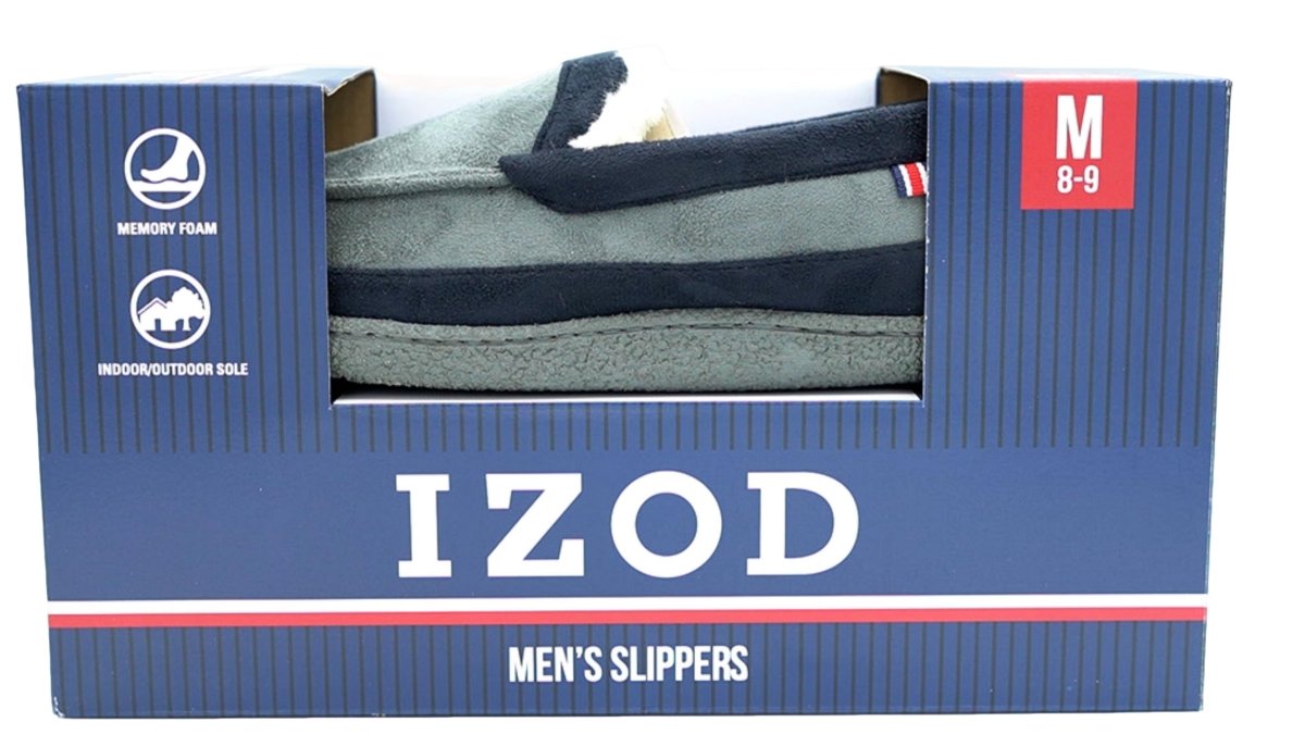 Izod Men's Memory Foam Slippers - Grey Indoor Outdoor Shoes - Brantford Surplus
