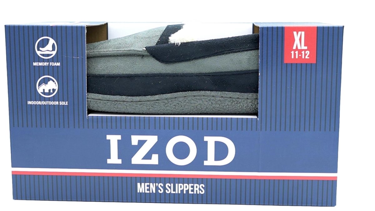 Izod Men's Memory Foam Slippers - XL Grey Indoor Outdoor - Brantford Surplus