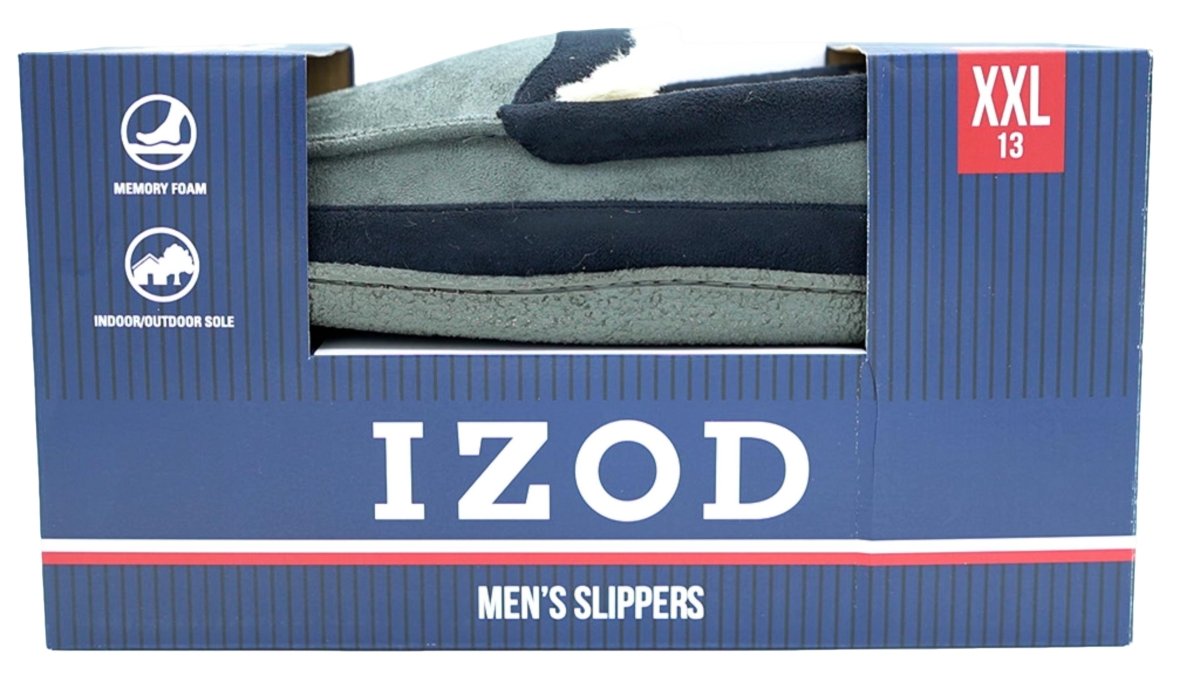 Izod Men's Memory Foam Slippers XXL Grey Indoor Outdoor - Brantford Surplus