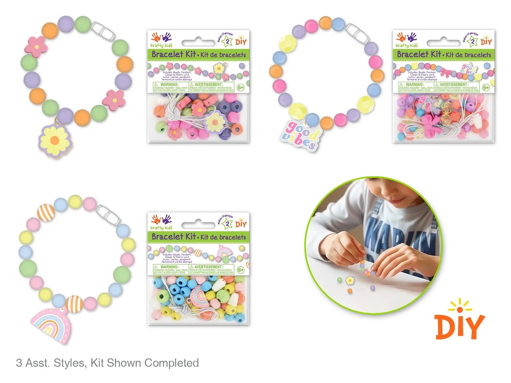 Krafty Kids Kit: Bead & Pendant Bracelet 2ct DIY Asst 12eax3styles A) Flair - Brantford Surplus