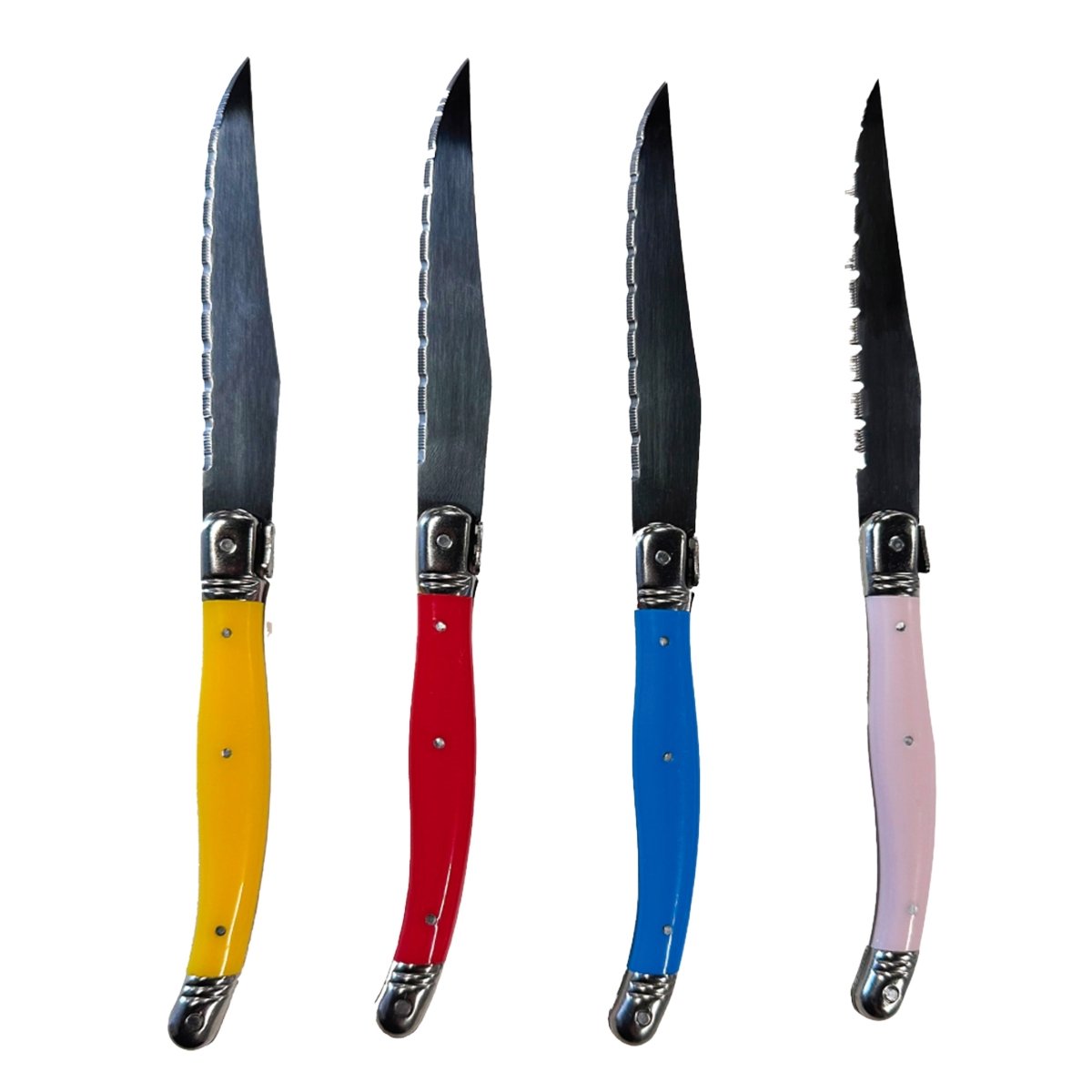 Laguiole Steak Knives Set - Assorted Color Handles 4pc - Brantford Surplus