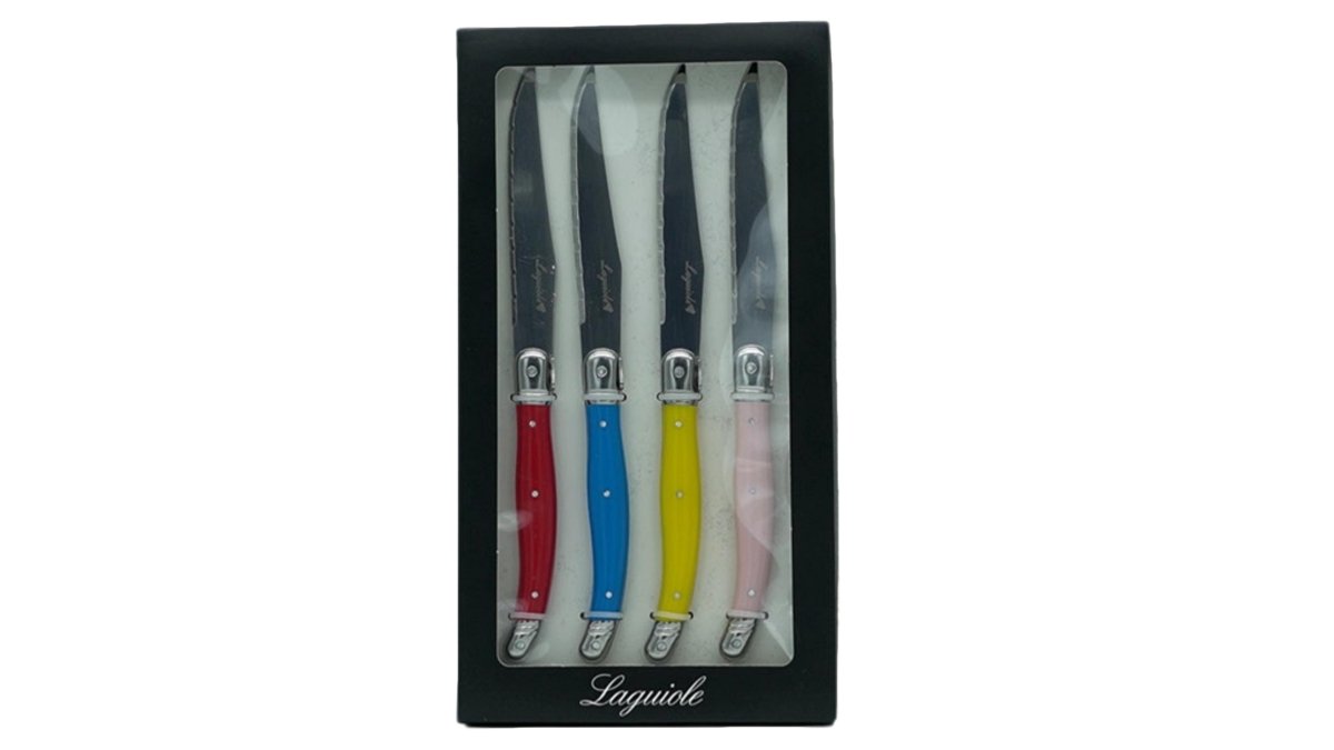 Laguiole Steak Knives Set - Assorted Color Handles 4pc - Brantford Surplus