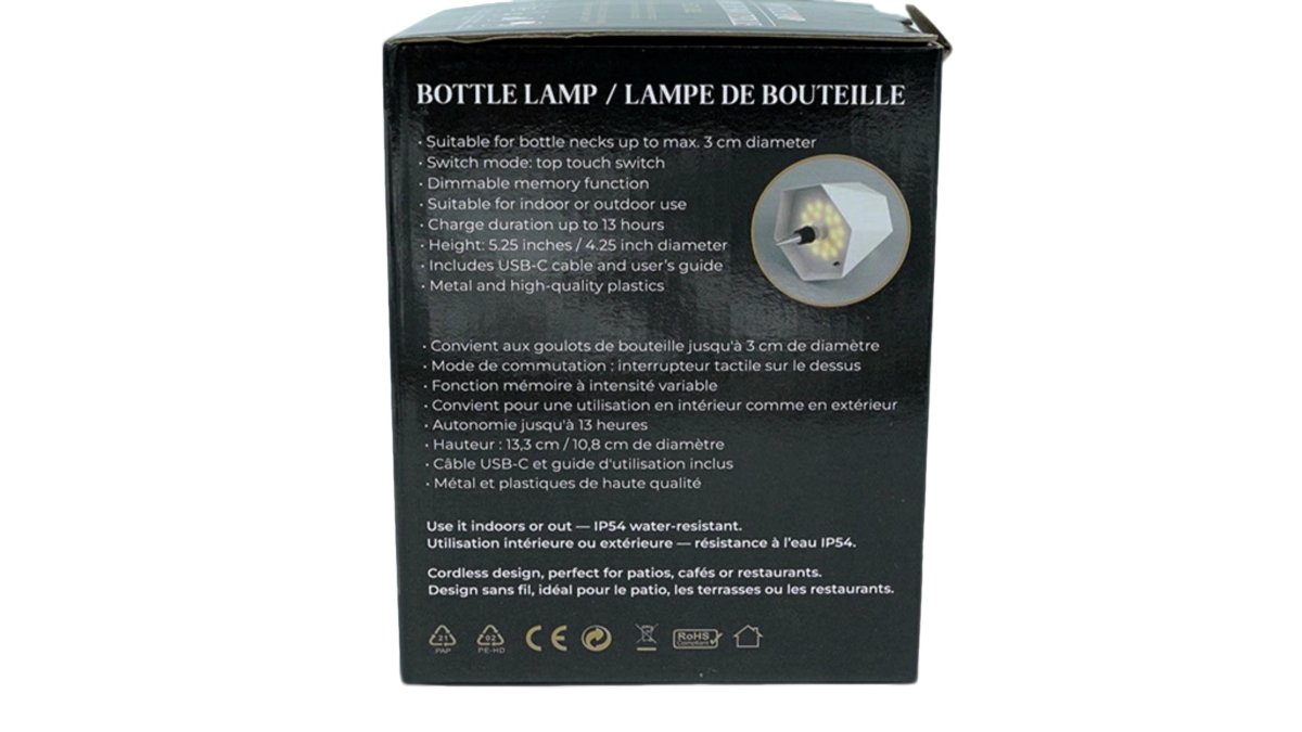 LED Bottle Lamp USB Rechargeable – Black Table Light - Brantford Surplus