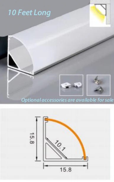 LED strip corner channel 16 - 16mm 6 foot long - add LED lighting to corners like quarterround - Brantford Surplus