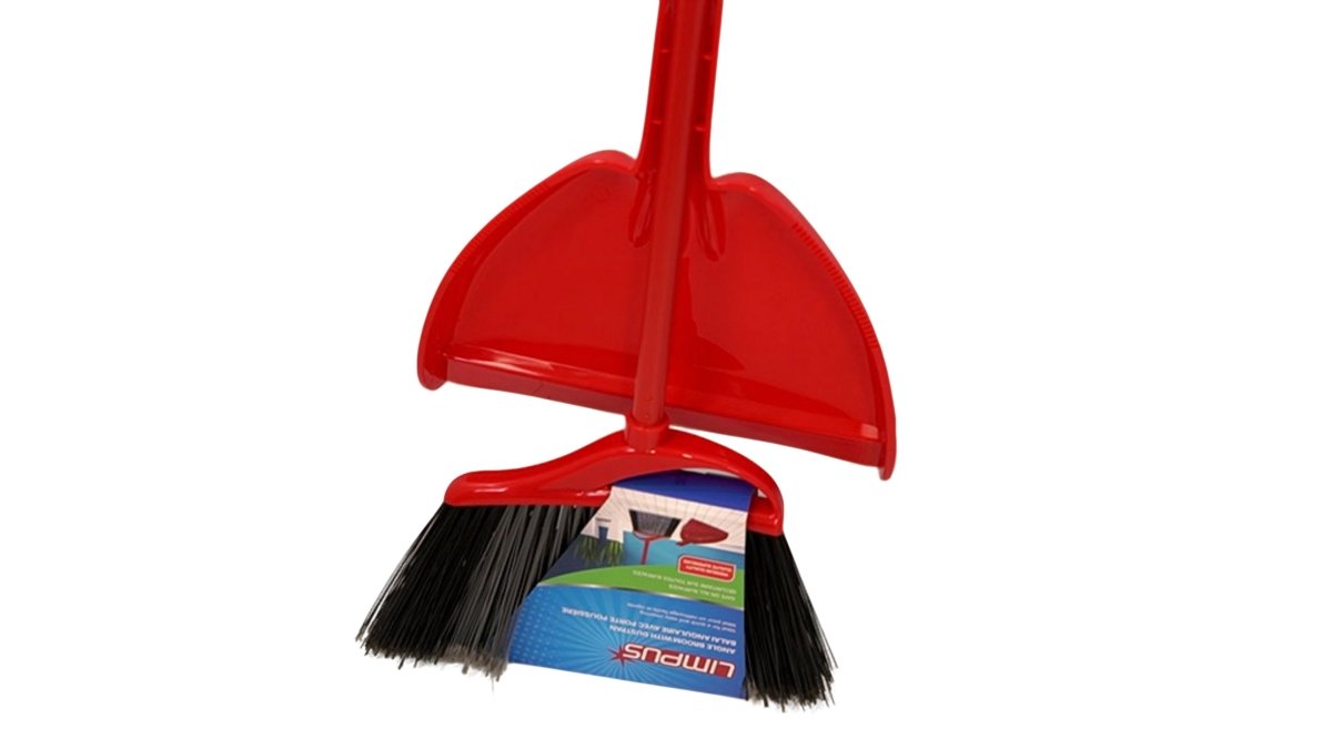 Limpus Angle Broom with Dustpan - Red Cleaning Set - Brantford Surplus