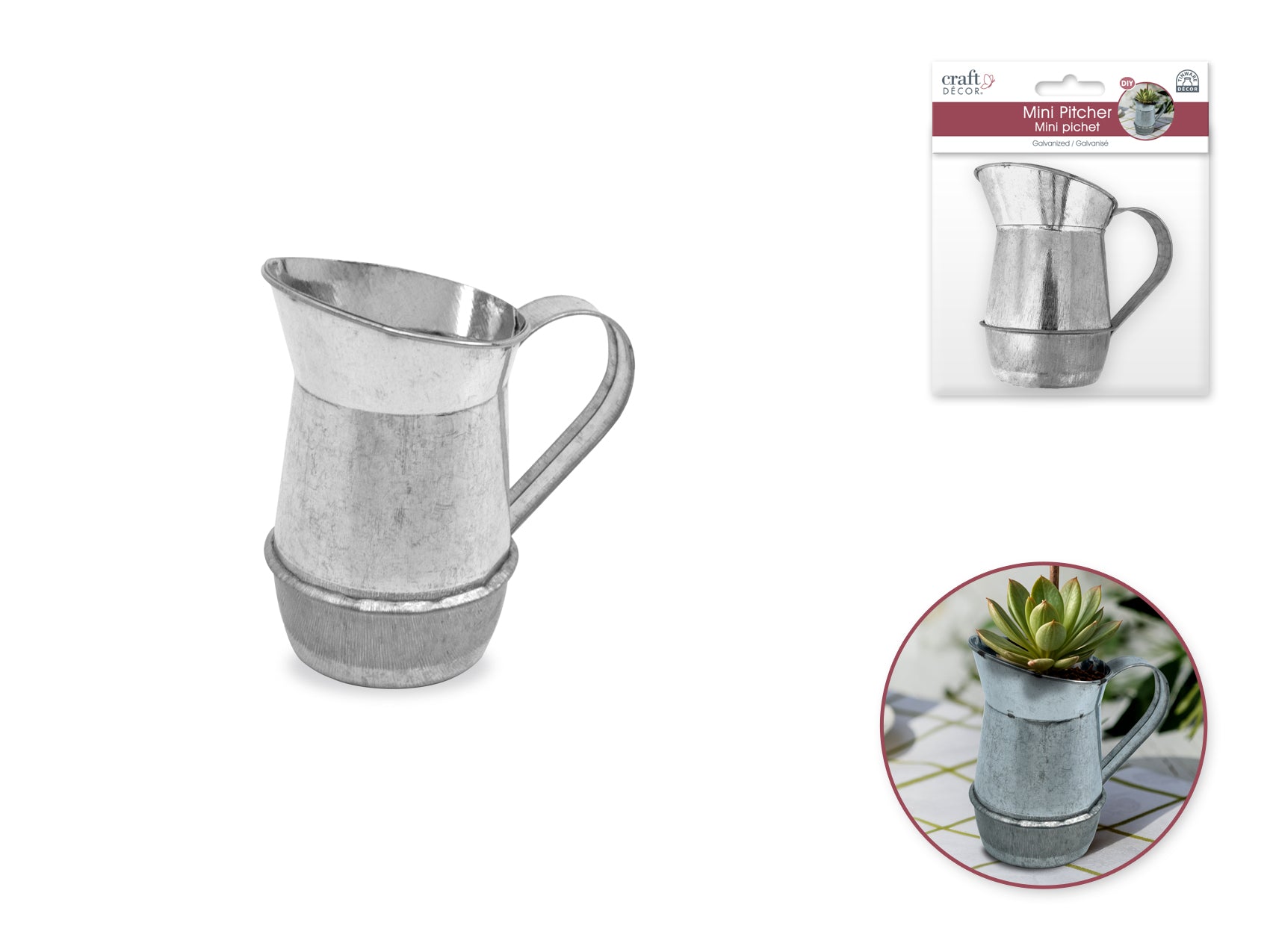 Mini Galvanized Tin Pitcher Decor 2.5" - 3" - Brantford Surplus