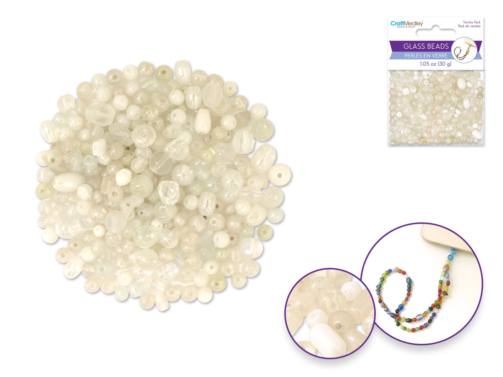 Mixed Luster Oyster Glass Beads 4 - 6mm Polished 30g - Brantford Surplus