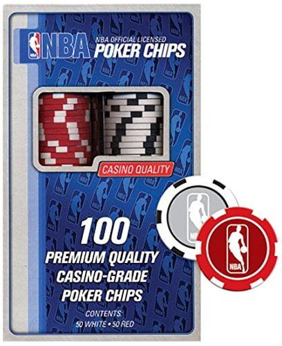 NBA Licensed Poker Chips 100 Pack - Casino Quality Red White - Brantford Surplus