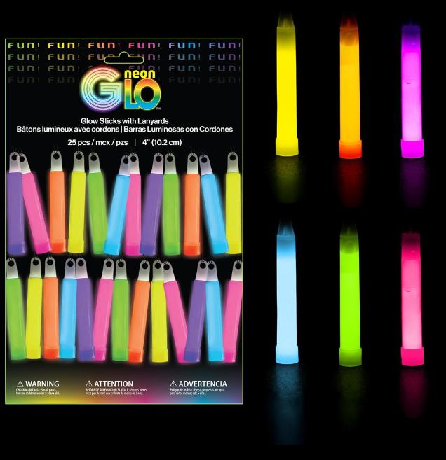 Neon Glo Glow Sticks 25 Pack - Assorted Neon Colors - Brantford Surplus
