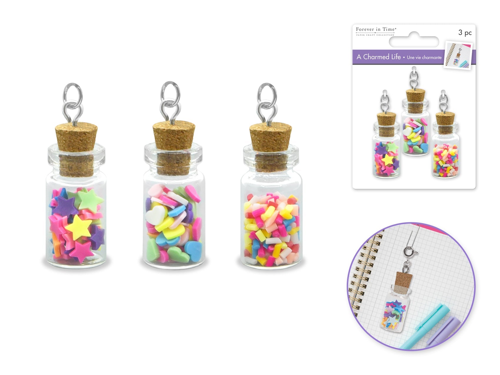 Paper Craft Emb: Charmed Life Asst Charms w/Hoop Finding B) Mini Sprinkle Vials - Brantford Surplus