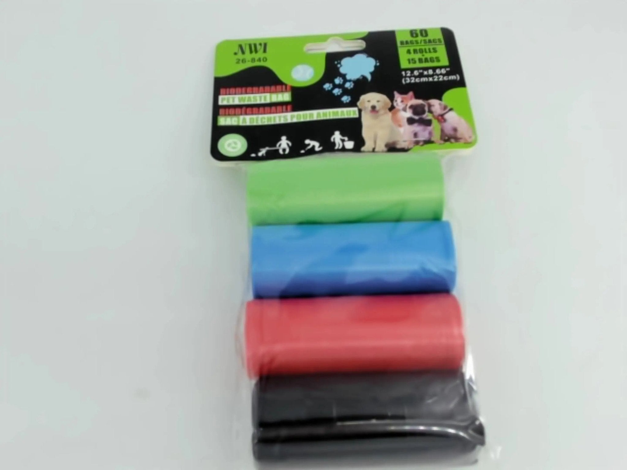 PET WASTE BAGS 4 ROLLS/PACK BIODEGRADABLE 15 BAGS/ROLL,32CM X 22CM (endcap) - Brantford Surplus