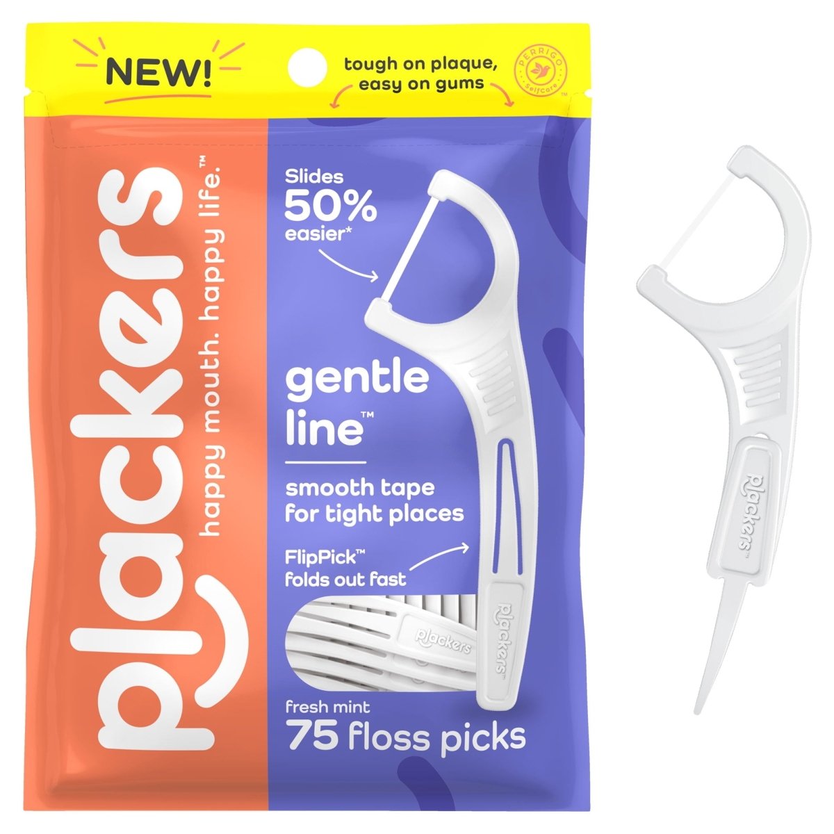 Plackers Gentle Mint Dental Floss Picks 75 Count - Brantford Surplus