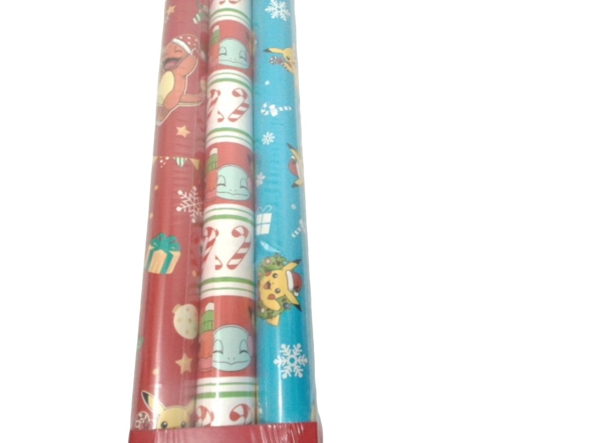 Pokemon Christmas Gift Wrap - 3 Rolls Assorted Wrapping Paper - Brantford Surplus