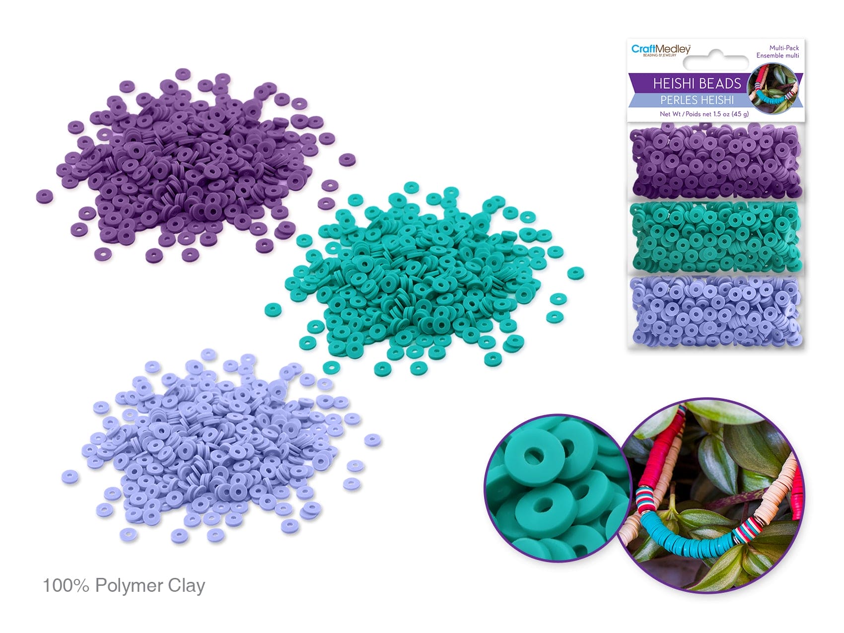 Polymer Clay Beads: 6mm Round Heishi 45g 3 - Col 15g ea D) Glam - Brantford Surplus