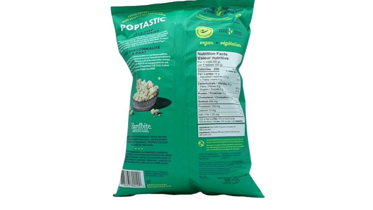 Poptastic Black Sea Salt Kettle Popcorn 130g Snack - Brantford Surplus