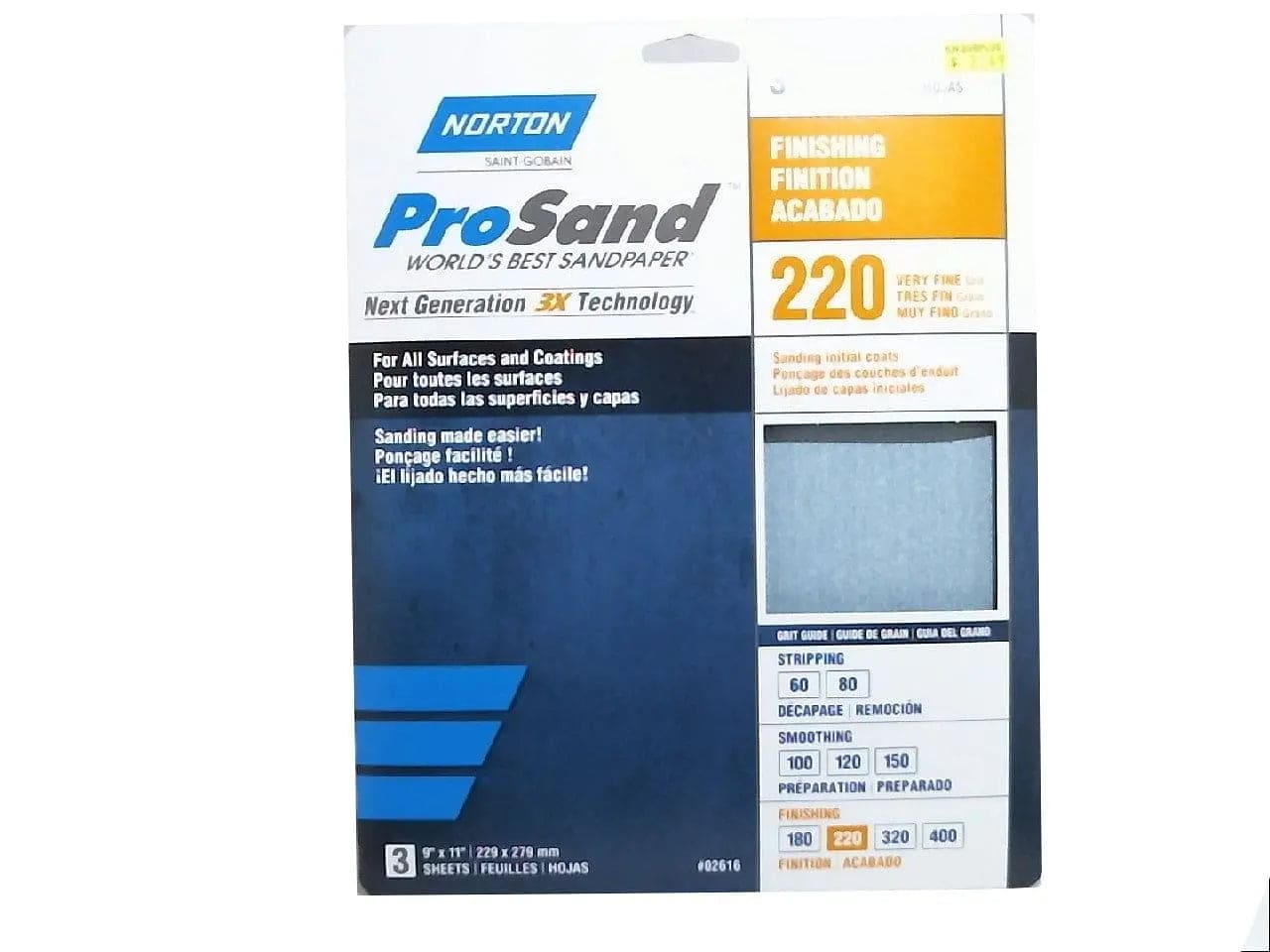 Sandpaper 220 grit very fine 3 sheets 9x11 inch - Brantford Surplus