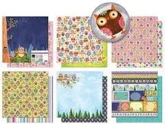 Scrapbook Paper: 12"x12" Glitter Embossed... Owl Medley - Brantford Surplus