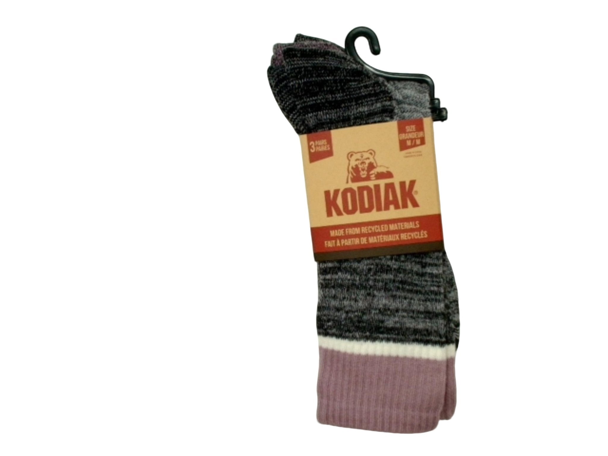 Socks Ladies 3pk. Crew Grey/Purple Kodiak - Brantford Surplus