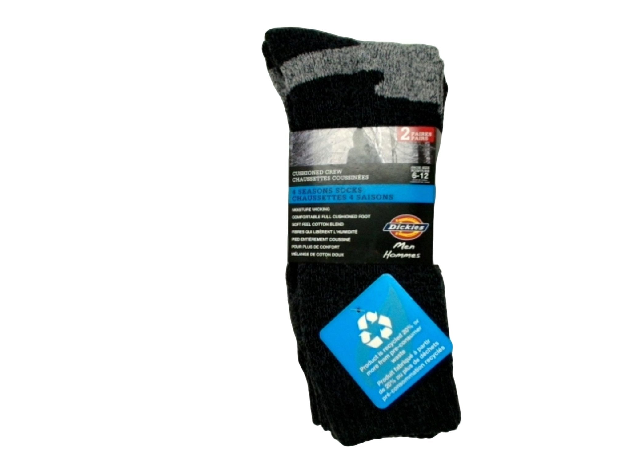 Socks Men's 2pk. 4 Seasons Cushioned Crew Black Dickies (ENDCAP) - Brantford Surplus