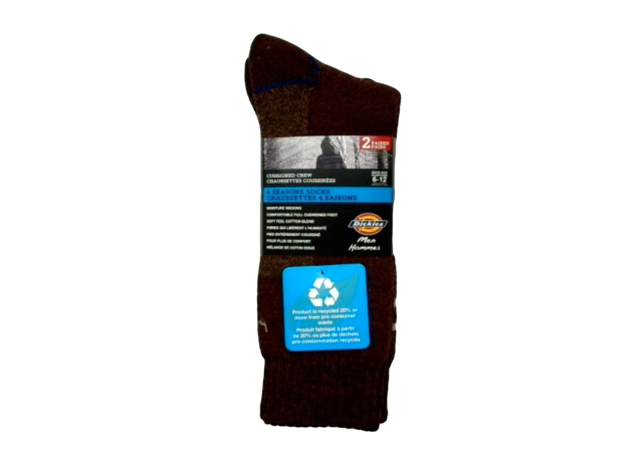 Socks Men's 2pk. 4 Seasons Cushioned Crew Brown Dickies (ENDCAP) - Brantford Surplus