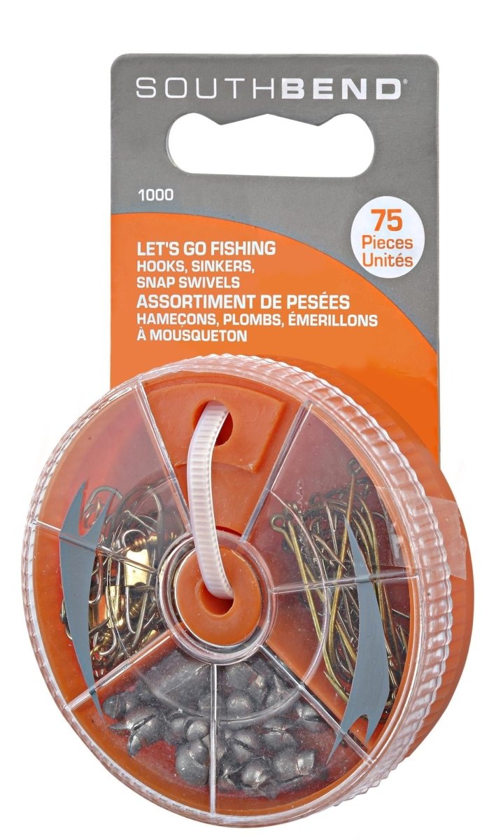 South Bend Fishing Hooks Sinkers Swivels Kit - 75pc Assortment - Brantford Surplus