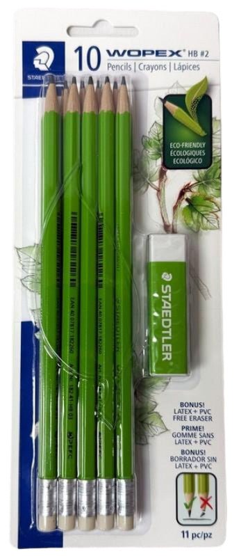 Staedtler Wopex HB 2 Pencils 10 - Pack Eraser Included - Brantford Surplus