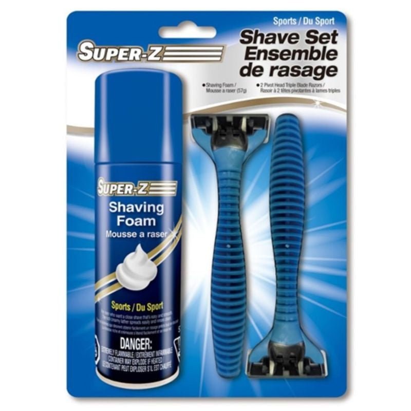 SUPER - Z SHAVE FOAM SPORTS & TRAVEL KIT WITH 2 RAZORS - Brantford Surplus