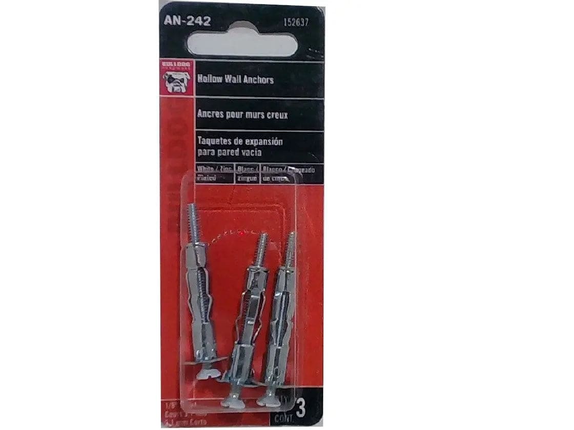 Wall Anchor Hollow 1/8" Short 3pk. White/zinc Plated Bulldog - Brantford Surplus