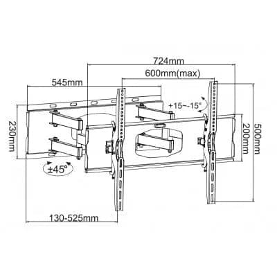 Wall mount 32 - 85 inch articulating double arm TV mount - Brantford Surplus
