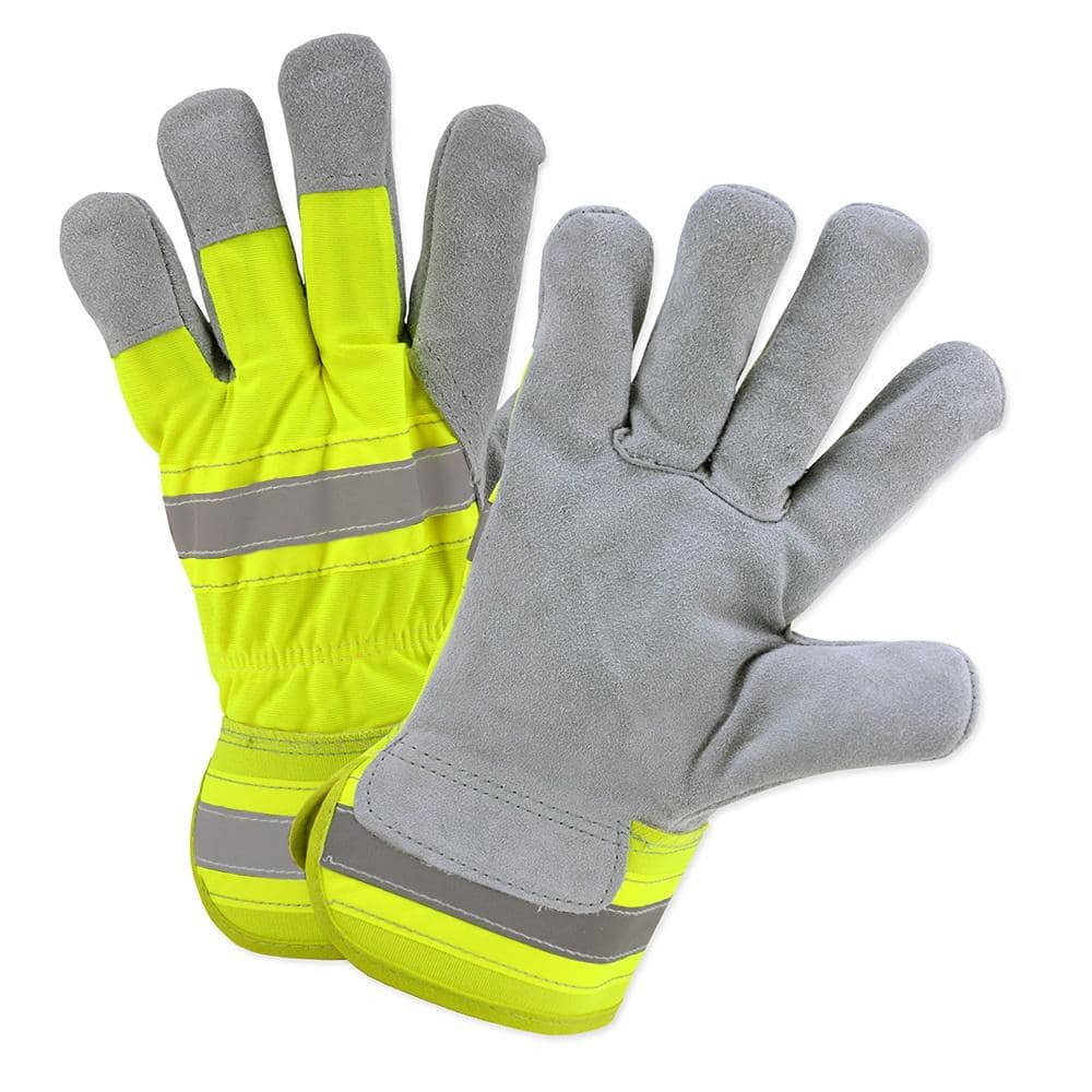 West Chester Hi-Vis Leather Palm Work Gloves Large