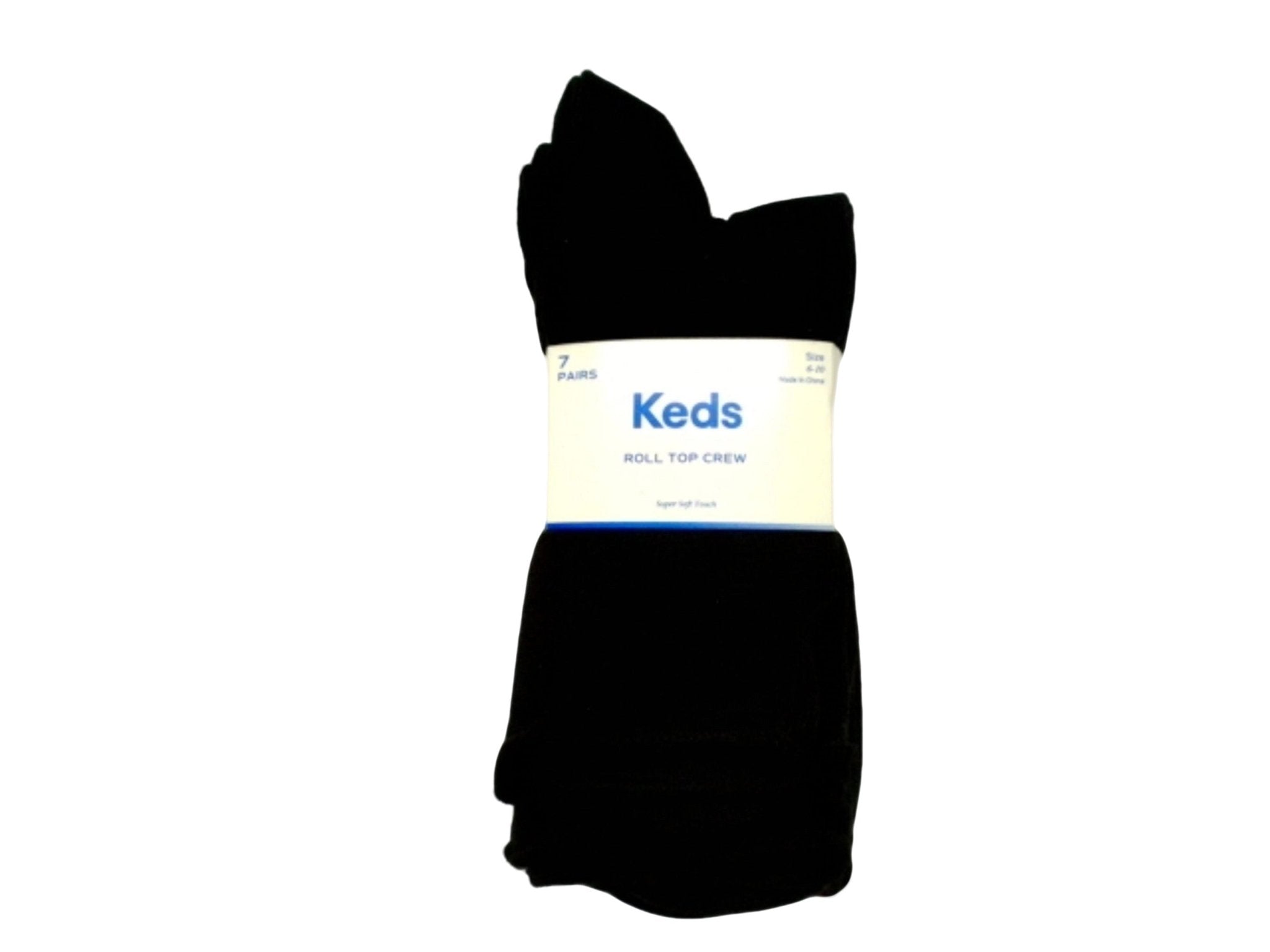 Women's Black Crew Socks 7pk - Keds Roll Top - Brantford Surplus