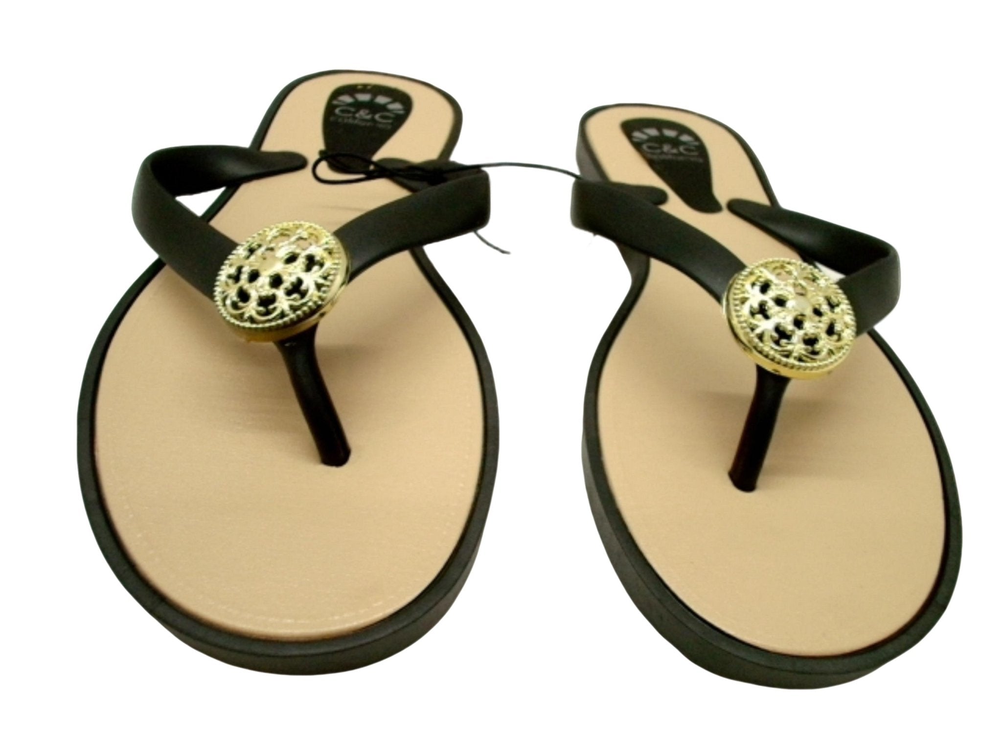 Women's Black Medallion Sandals - C&c Sea Shoes - Brantford Surplus