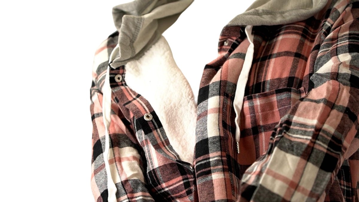 Women's Sherpa Hooded Plaid Shirt - Orange Kiss Pink - Brantford Surplus