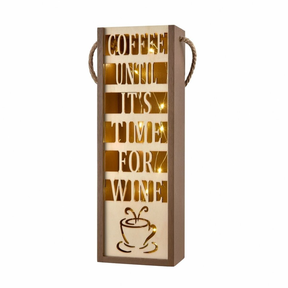 Wooden Coffee Wine Sign with Lights - San Miguel Decor - Brantford Surplus