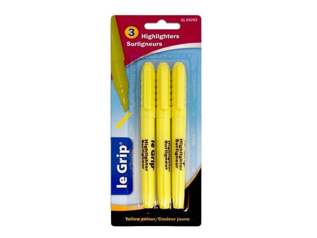 Yellow Chisel Tip Highlighters - 3 Pack Markers Set - Brantford Surplus