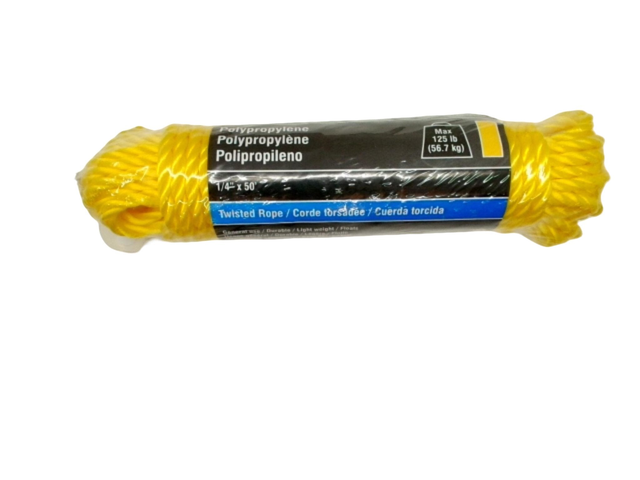 Yellow Polypropylene Twisted Rope 1/4" x 50' - Onward - Brantford Surplus