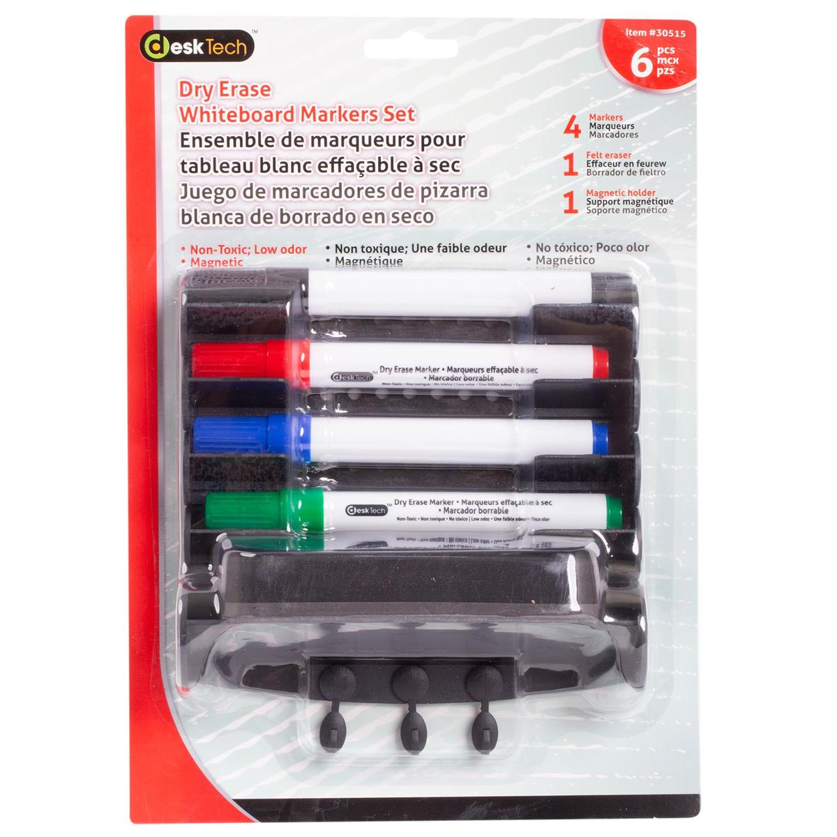 DeskTech 5 - pc Dry Erase Marker set 4 colors, Rd/Bu/Bk/Gr - Brantford Surplus