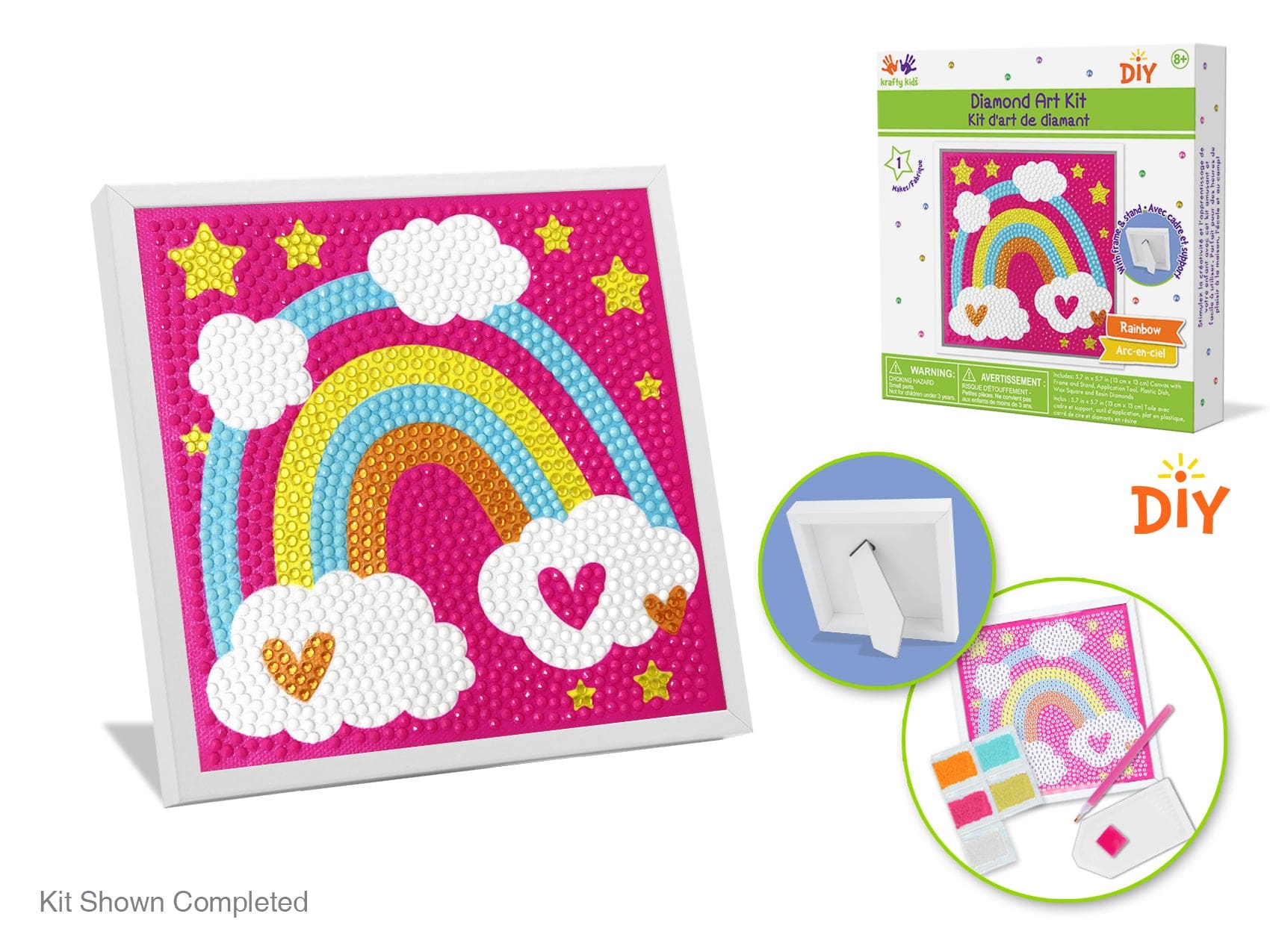 Diamond Painting 5.7"x5.7" Framed DIY Canvas Kit w/Stand A) Rainbow - Brantford Surplus