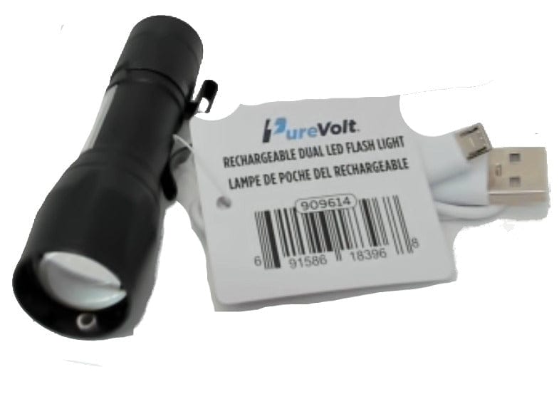 Flashlight Mini Rechargeable Dual LED w/Belt Clip Purevolt - Brantford Surplus