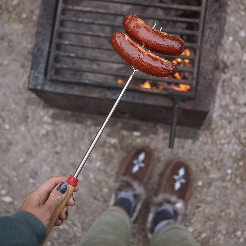 Fork telescoping for campfire cooking stainless steel wood handle extends to 34 inch 86cm - Brantford Surplus