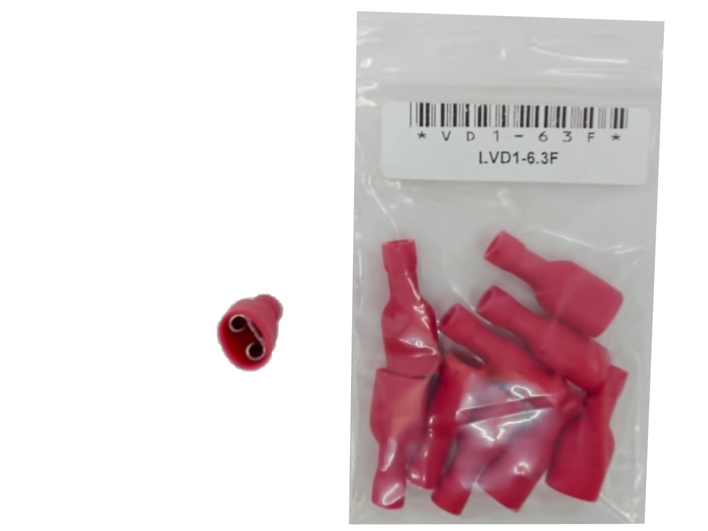Fully Insulated Female Disconnect Crimp Terminal Stud Size: 0.8 X 6.35 / 0.032 X 0.250 - Red Bag of 10 - Brantford Surplus
